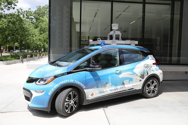 Zeus, shown here outside the Myhal Centre in October 2019, is a self-driving car designed and built by aUToronto, a student-led team from U of T Engineering