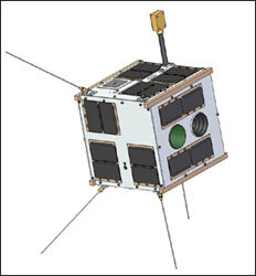 Illustration of the University of Toronto Institute for Aerospace Studes/Space Flight Laboratory BRITE satellite, a box-shaped orbiting telescope.