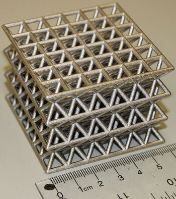 A small 6cm structure constructed of layered triangular lattices made of polymers coated with ultra-high strength nanocrystalline metal could be a perfect aviation material.