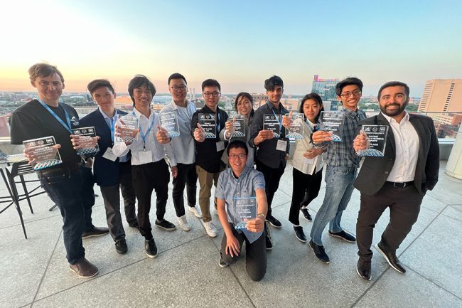 The aUToronto team poses with their tropies, given for winning the first phase of the AutoDrive Challenge™ II, which took place June 6-10 in Ann Arbor, Michigan